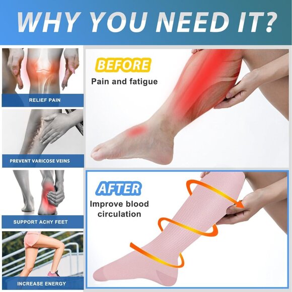 Women's Multi Color 6 Pairs Compression Socks 15-20mmhg Compression Stockings - Picture 2 of 6